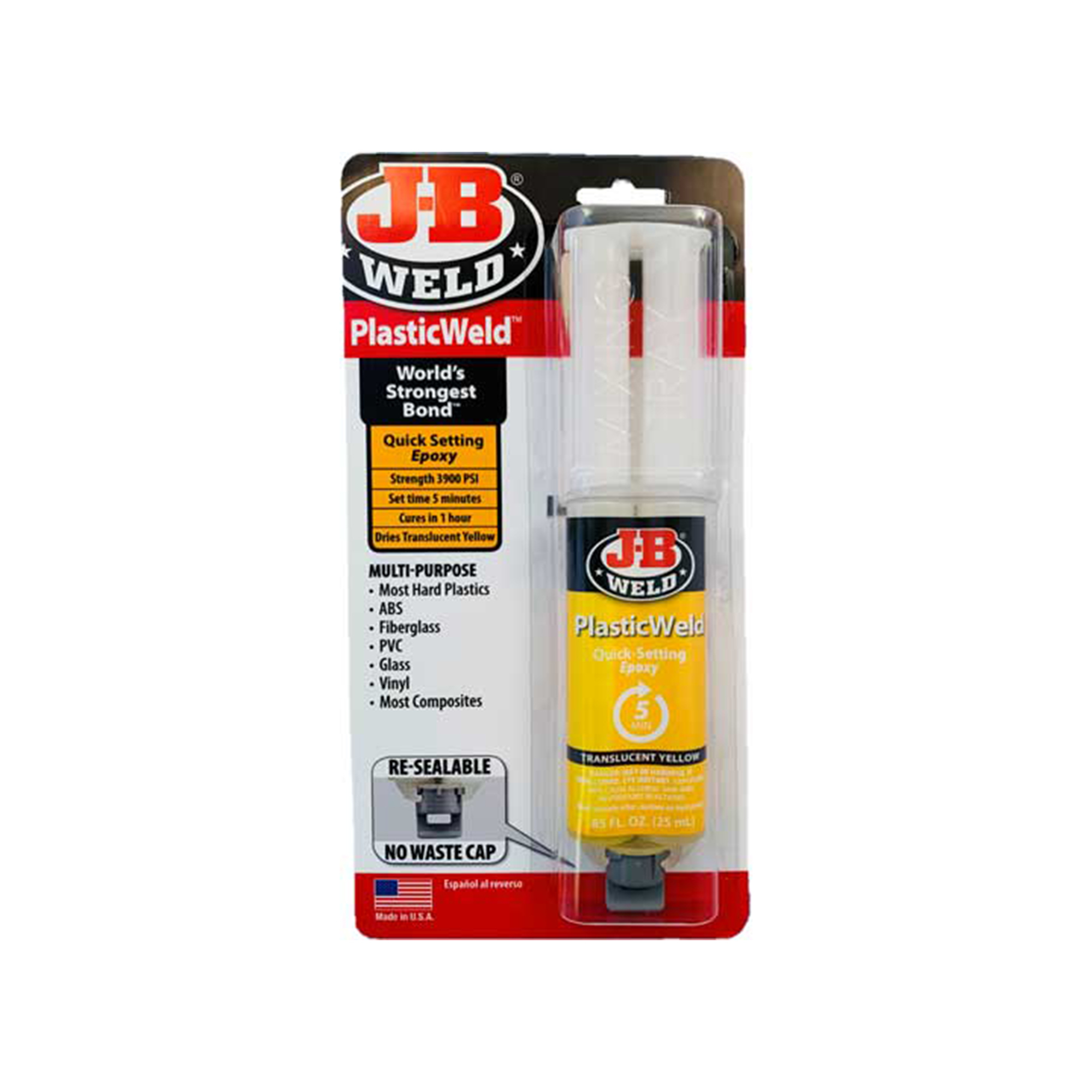 JB Weld PlasticWeld Epoxy Adhesive — 25ml Syringe, 3900 PSI Bond, Water and Oil Resistant, Model# JBW50132